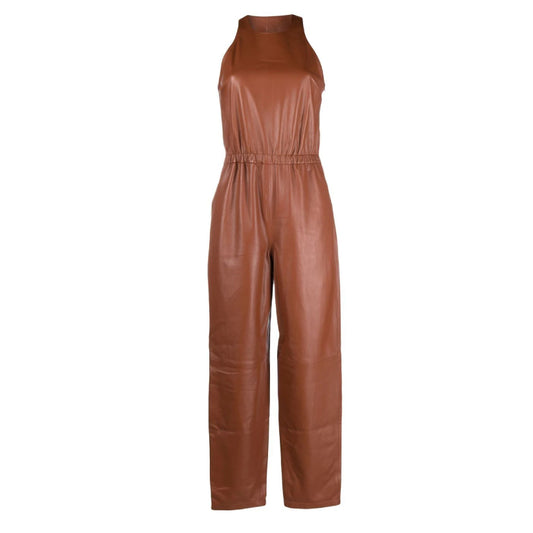 Brown Sleeveless Lambskin Jumpsuit