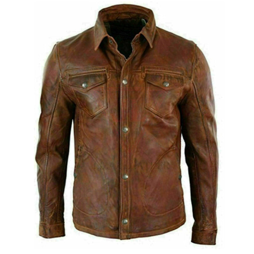 Brown Trucker Waxed Leather Jacket