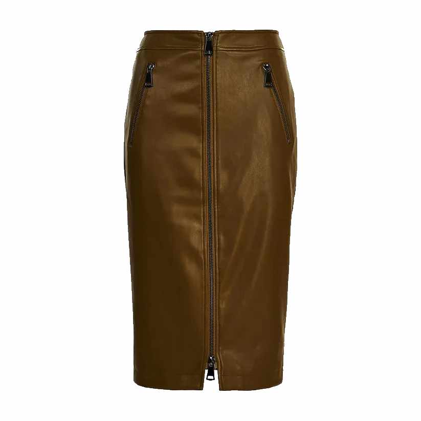 Brown Unique Faux Leather Skirt