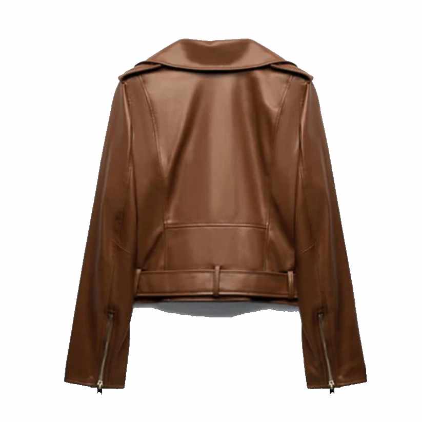 Brown Womens Sheepskin Leather Biker Jacket