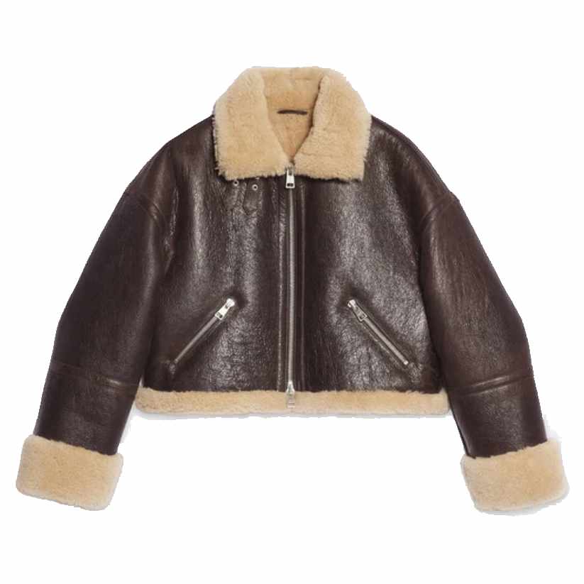 Brown aviator Leather jacket Womens