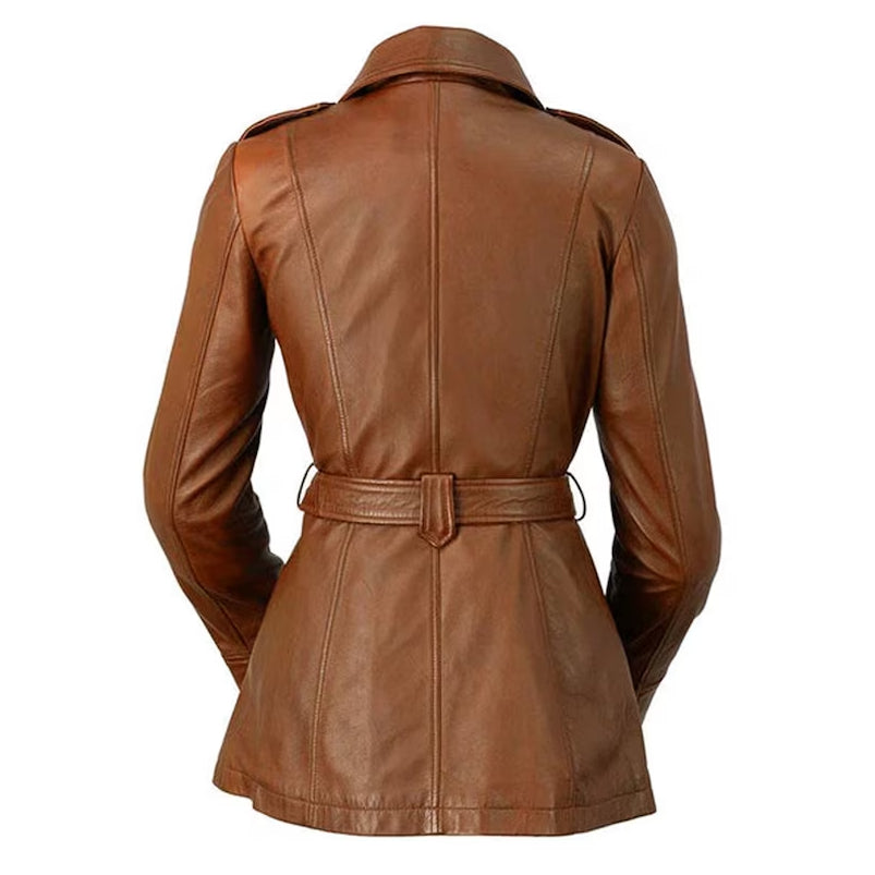 Brown leather Coat For Women Brown