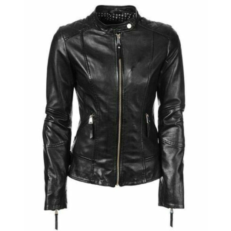 Celebrity Women's Lambskin Leather Jacket Motorcycle Slim Fit Biker