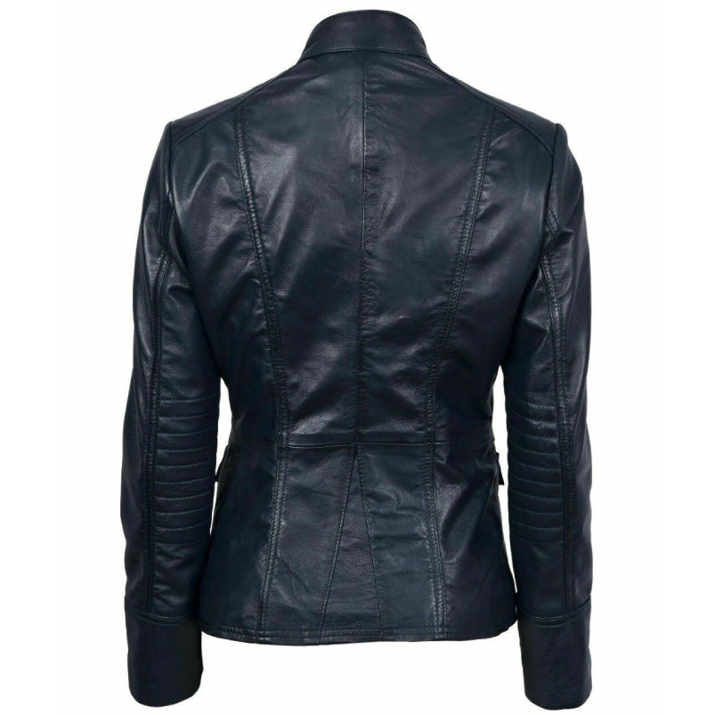 Celebrity Women's Lambskin Leather Jacket Motorcycle Slim Fit Black