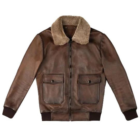 Men’s Chocolate Brown Leather Bomber Jacket