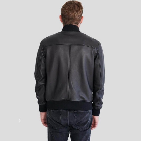 ClarkLeatherCo Lambskin Black Bomber Jacket