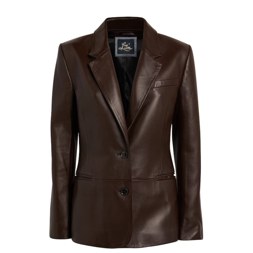 Classic Black Genuine Leather Blazer Women