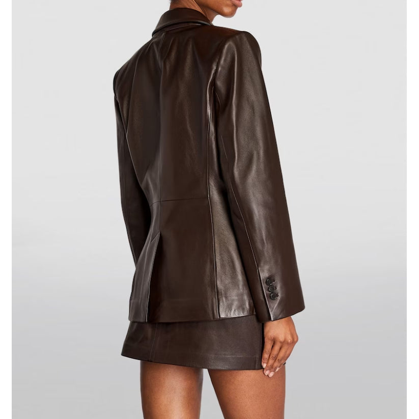 Classic Black Genuine Leather Blazer Women