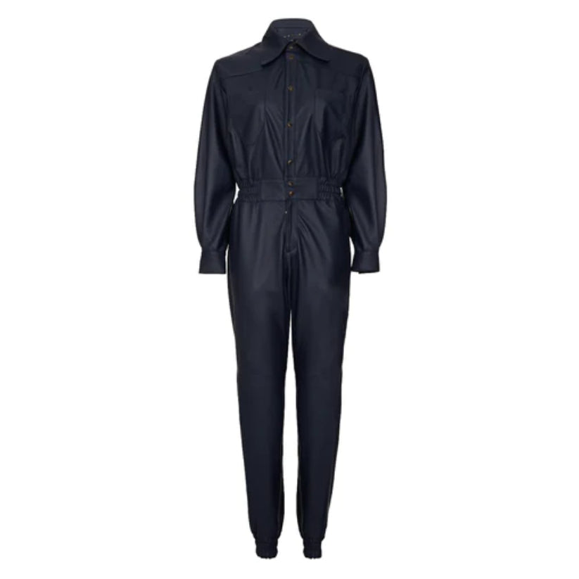 Classic Leather Jumpsuit Navy Blue