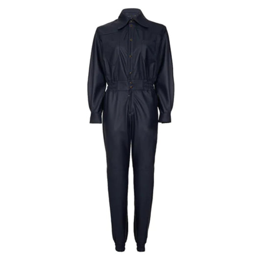 Classic Leather Jumpsuit Navy Blue