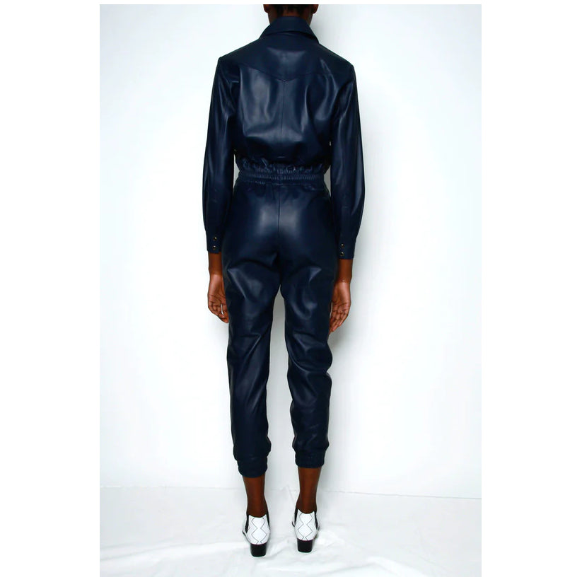Classic Leather Jumpsuit Navy Blue