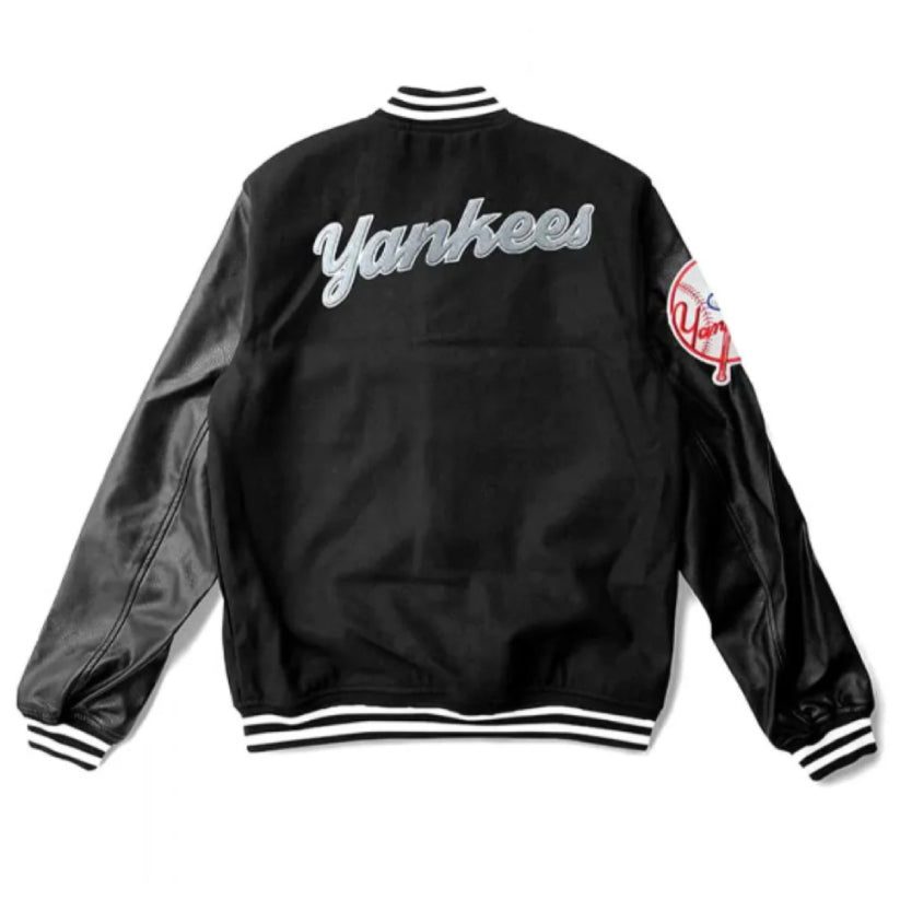 Classic Letterman Varsity Jacket Leather Sleeves Black