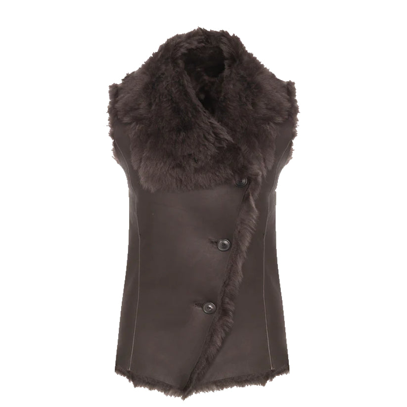 Dark Brown Genuine Shearling Leather Vest
