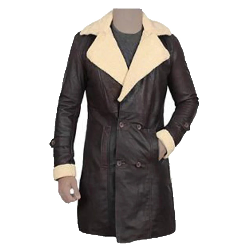 Dark Brown Shearling Leather Coat For Men