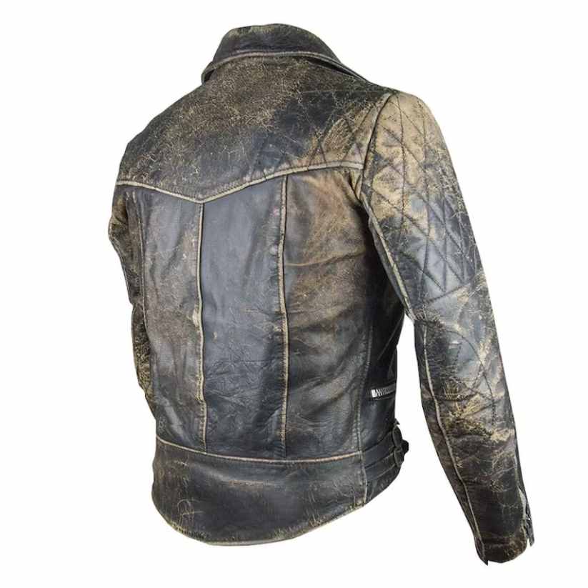 Distressed Black Leather Motorcycle Jacket Mens
