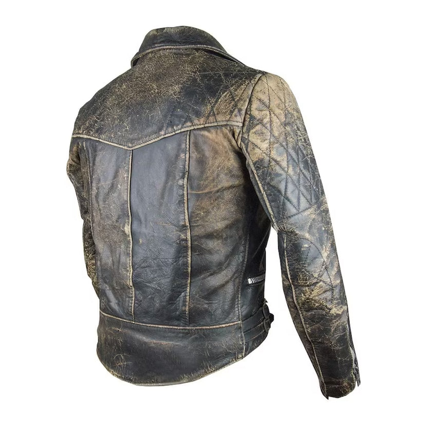 Distressed Black Leather Motorcycle Jacket Mens