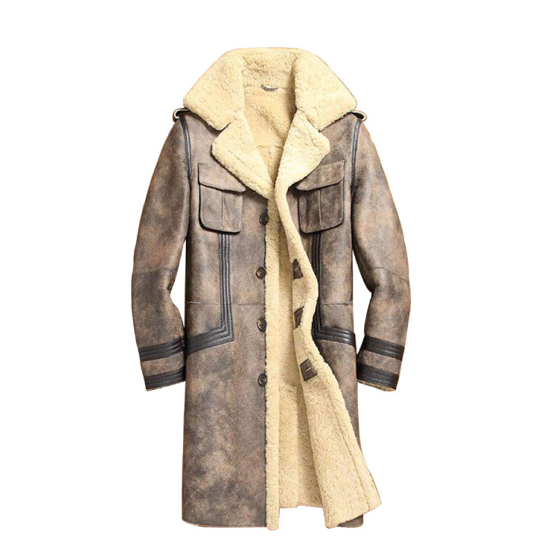 Distressed Brown Shearling Leather Jacket