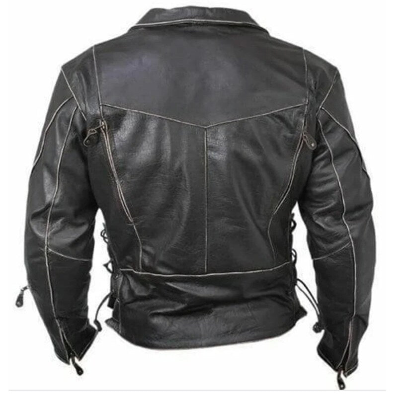 Distressed Men's Biker Motorcycle Leather Jacket