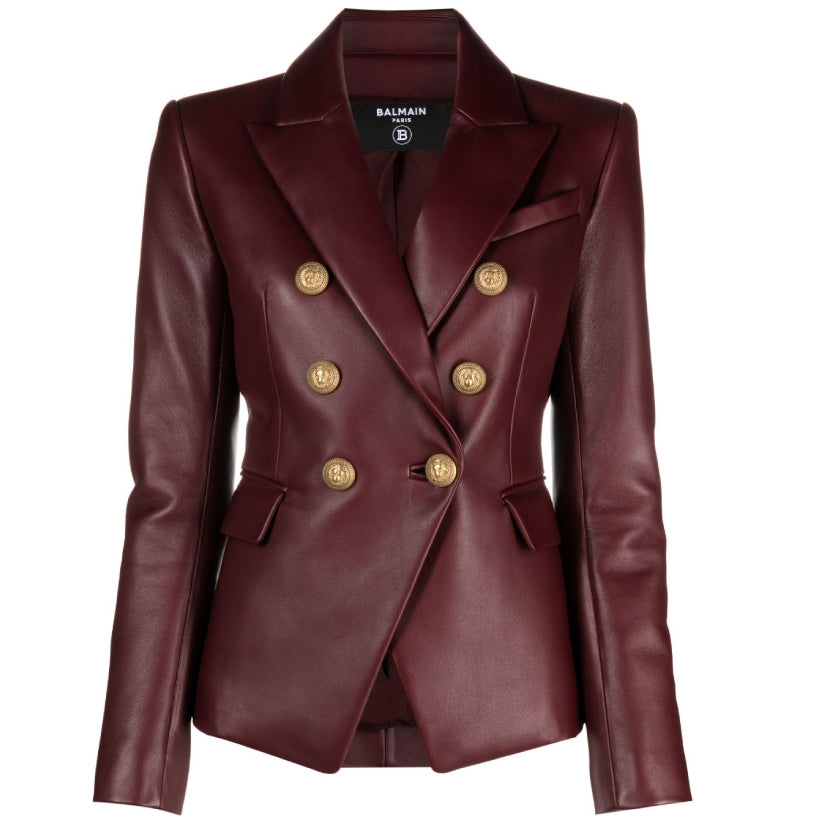 Double Breasted Leather Blazer