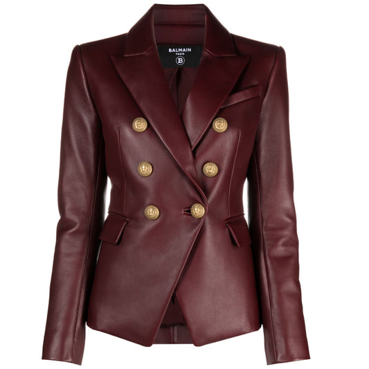 Double Breasted Leather Blazer