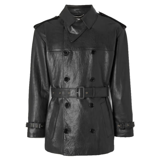 Double Breasted Leather Trench Coat