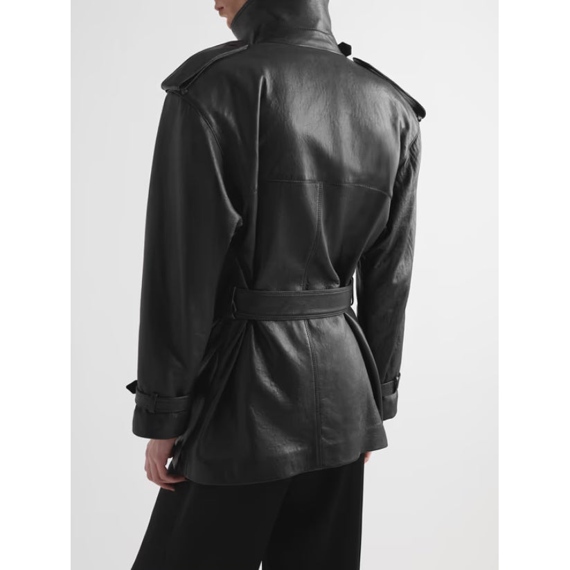 Double Breasted Leather Trench Coat