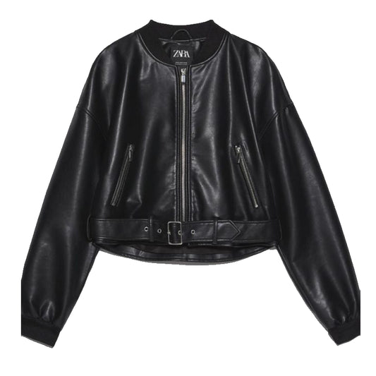 Faux Leather Bomber Jacket