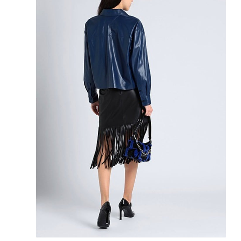 Faux Leather Shirt Solid Color Shirts & Blouses