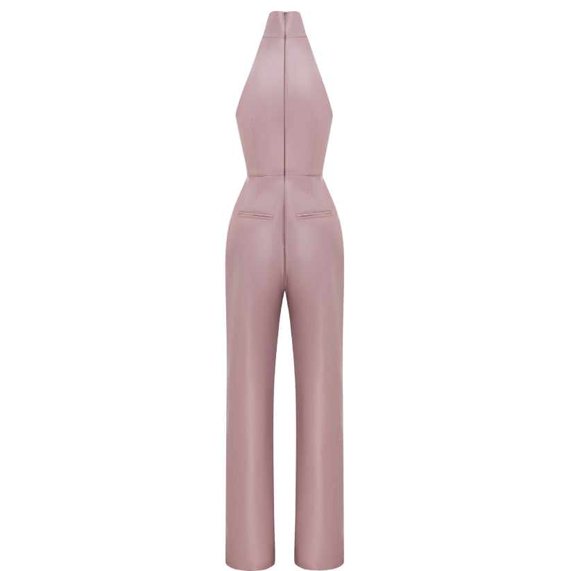 Faux Leather Wide-Leg Jumpsuit