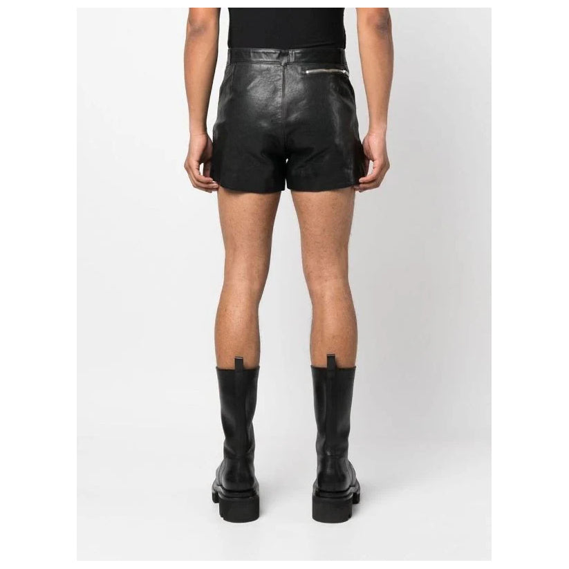 Front-Zip Black Leather Shorts