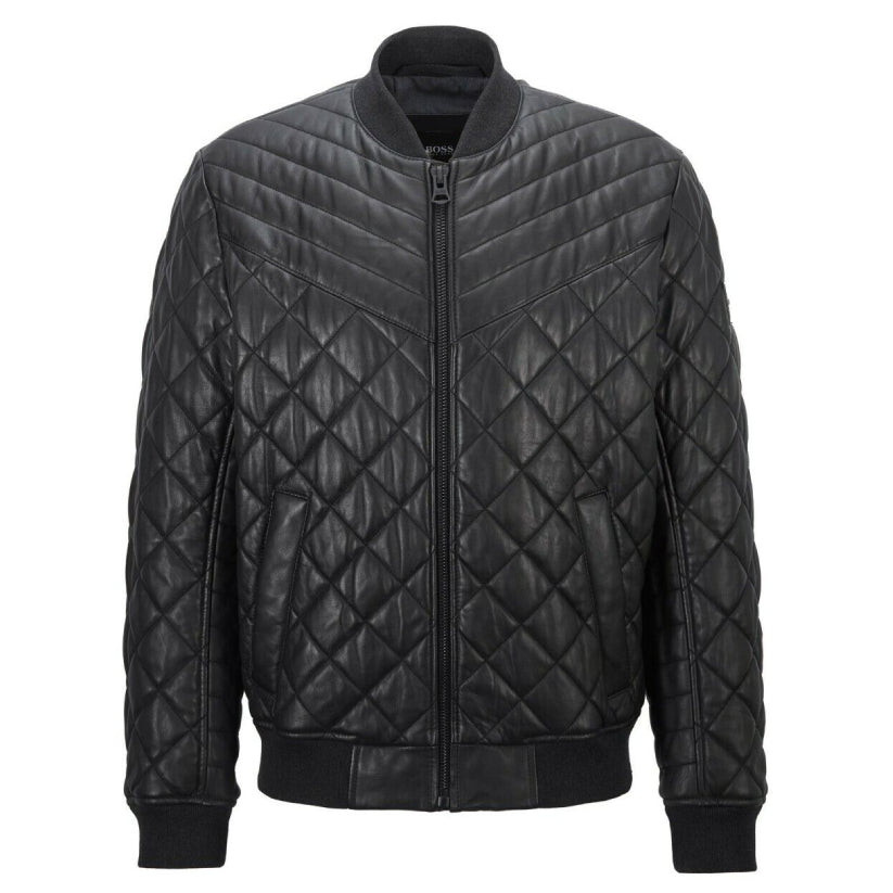 Genuine Black Leather Bomber Jacket