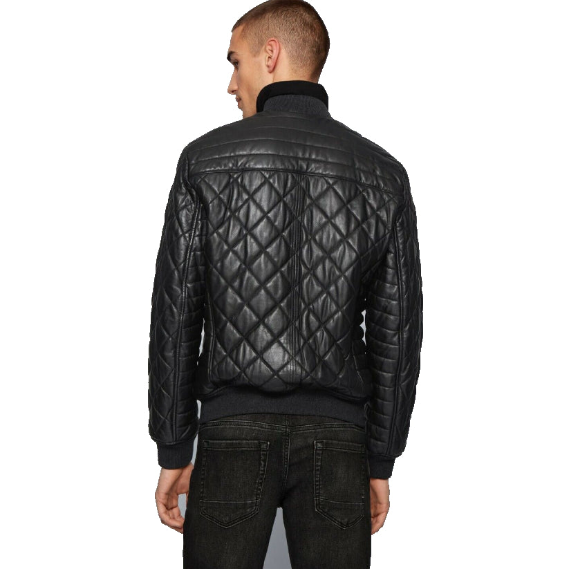 Genuine Black Leather Bomber Jacket