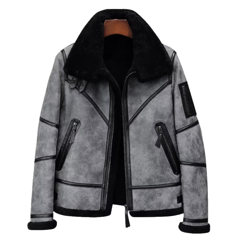 Genuine Grey Leather Bomber Jacket