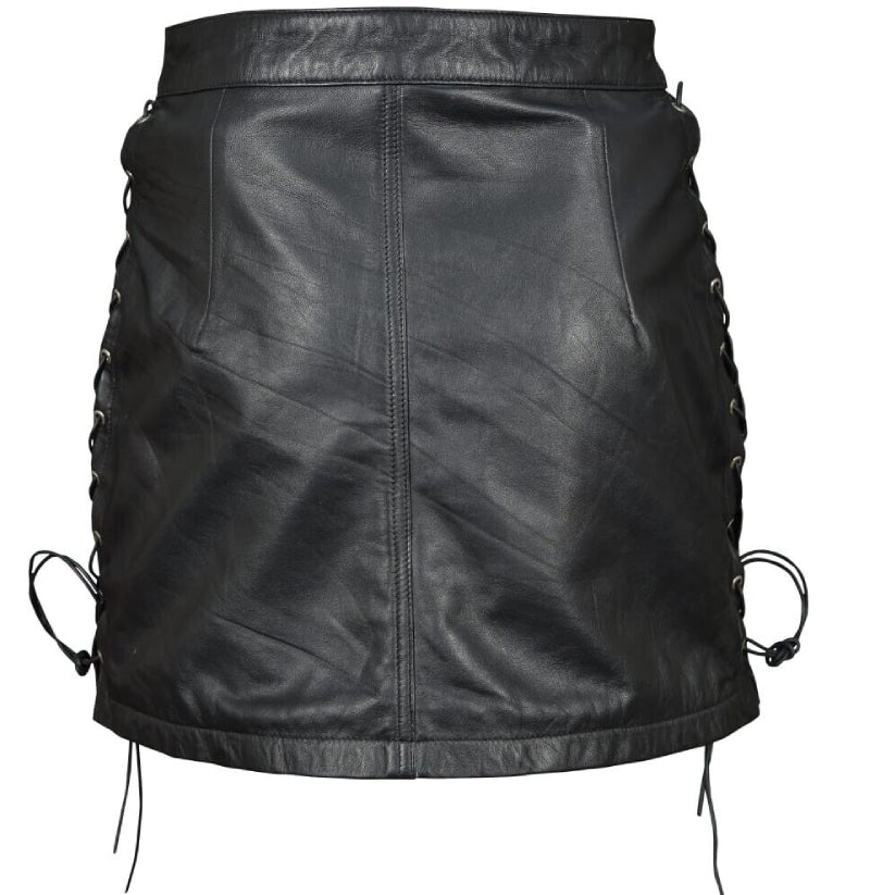 Genuine Real Sheep Leather Women Short Side Laces Mini Skirt