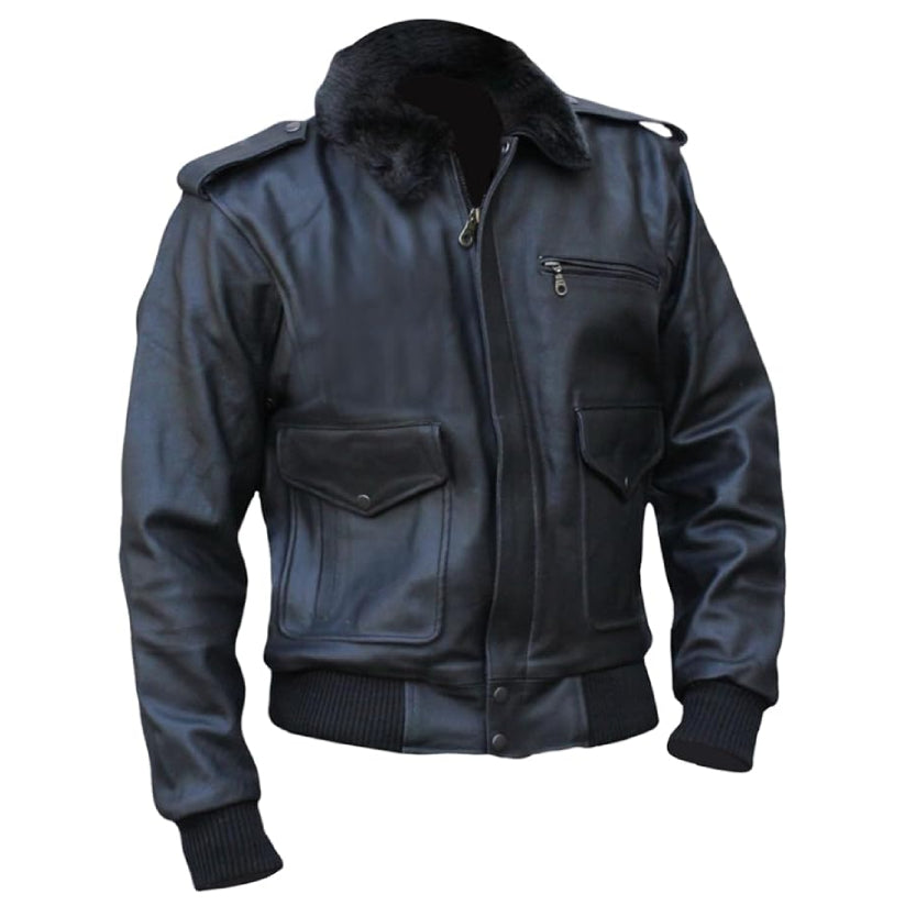 German Wear Leather Bomber Flight Biker Black Jacket