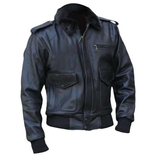 German Wear Leather Bomber Flight Biker Black Jacket
