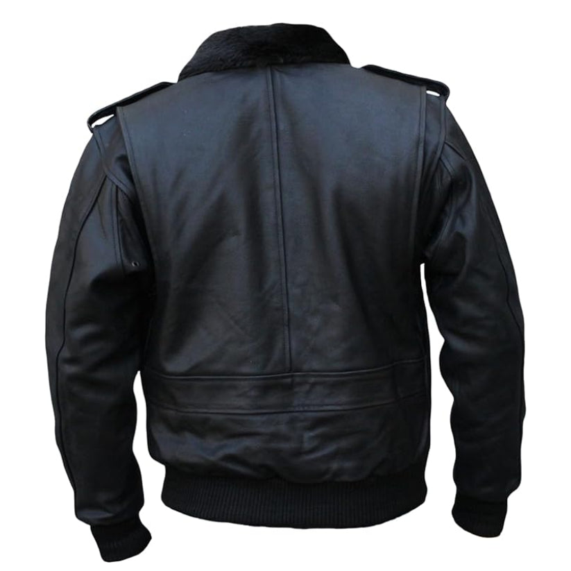 German Wear Leather Bomber Flight Biker Black Jacket