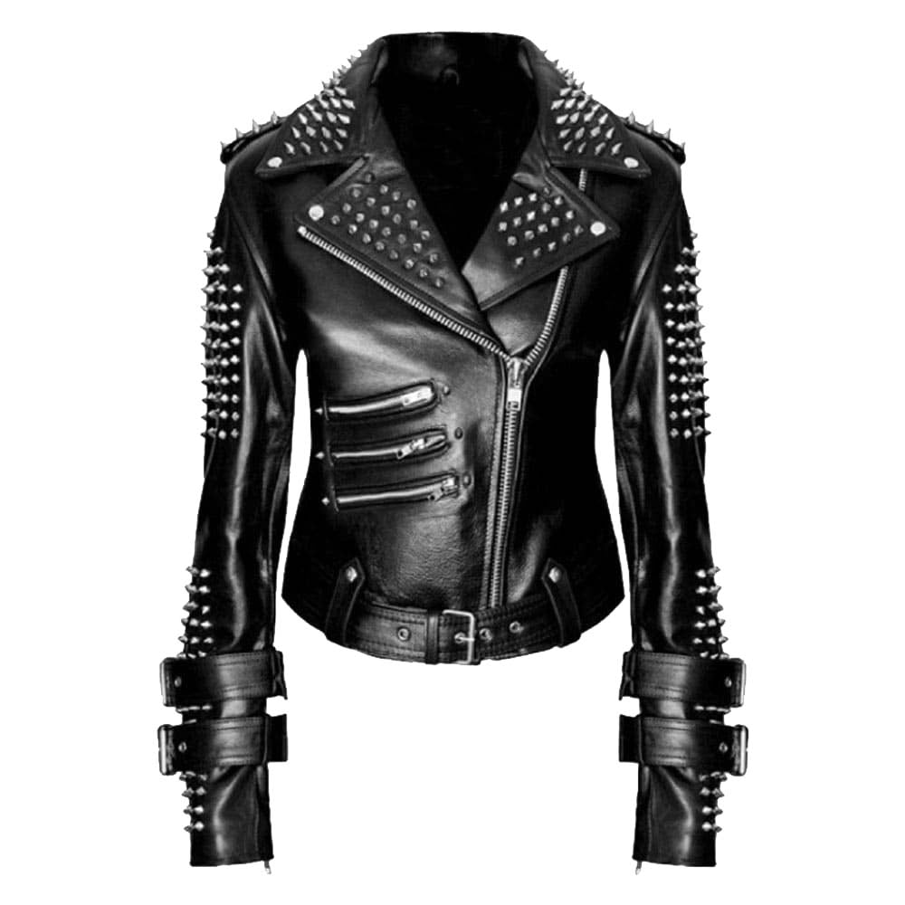 Handmade Black Silver Studded Leather Jacket Women