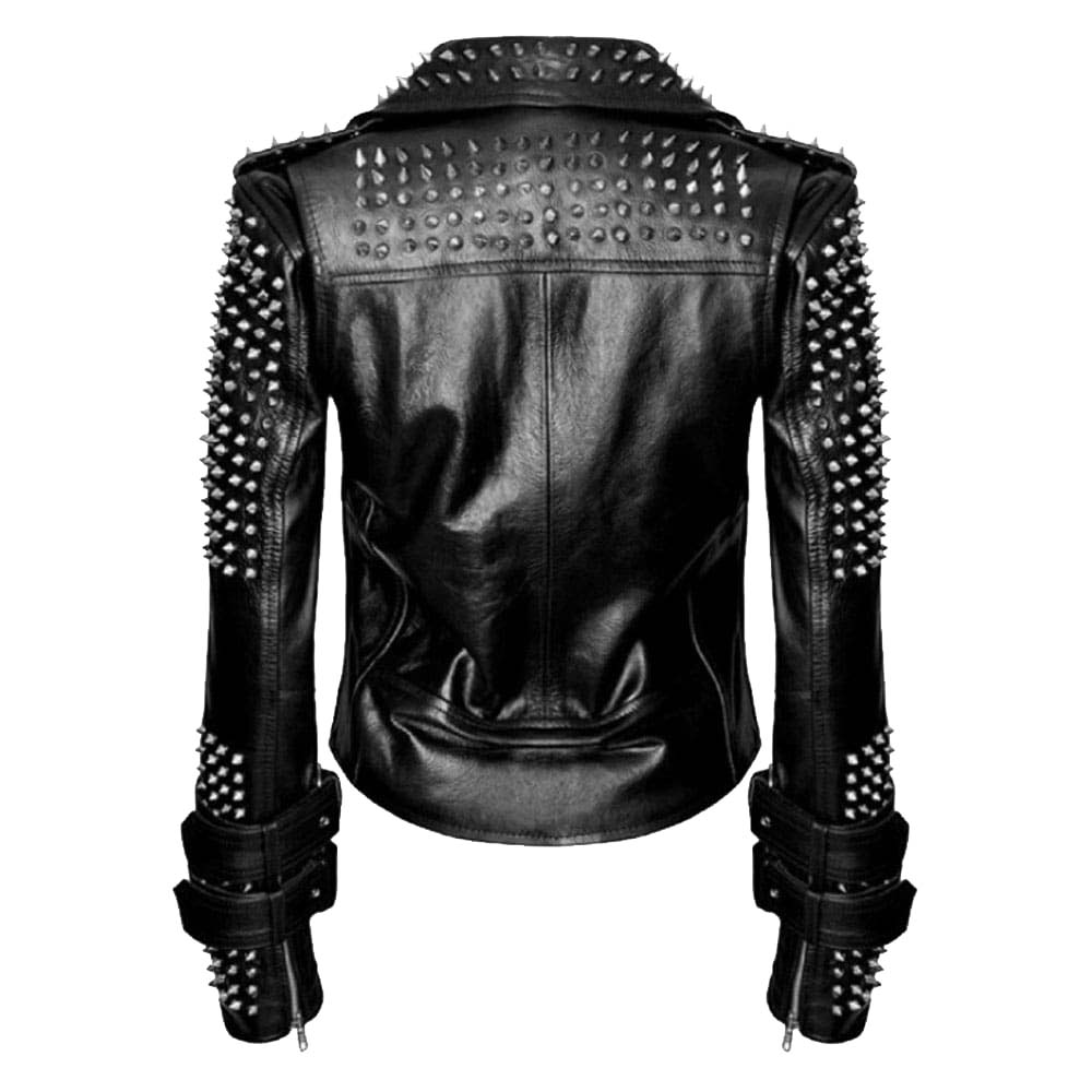 Handmade Black Silver Studded Leather Jacket Women