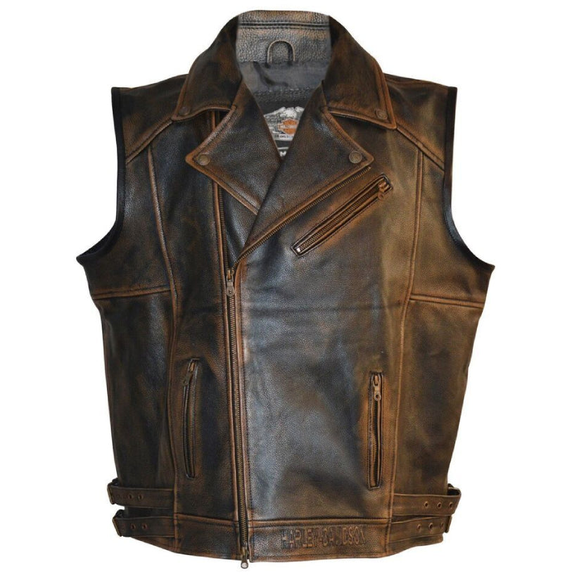 Harley Davidson Cafe Racer Motorcycle Distressed Biker Genuine Leather Vest