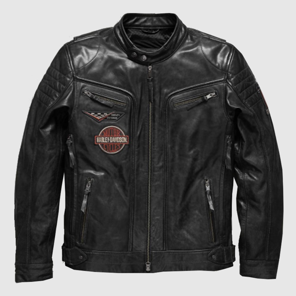 Harley Davidson Men Embroidery Eagle Design Natural Leather Jacket