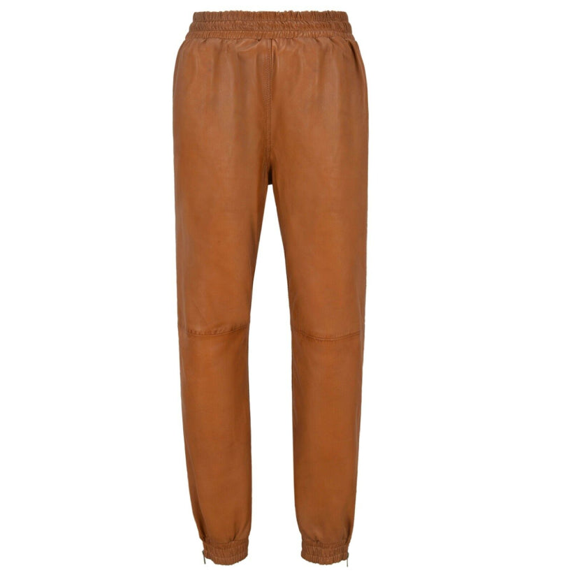 Ladies Leather Trouser Tan Napa Sweat Track Pants
