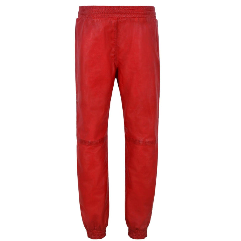 Ladies Leather Trousers Soft Red Napa Sweat Track Pants