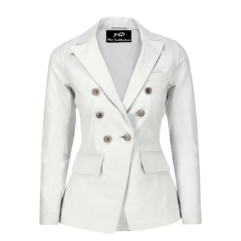Lambskin Leather Blazer Women Long Sleeve Coat Styl