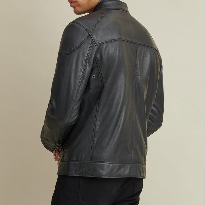 Men’s Leather Biker Jacket – Shoulder-Patch Edition”