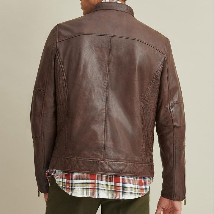 Premium Brown Moto Biker Leather Jacket for Men