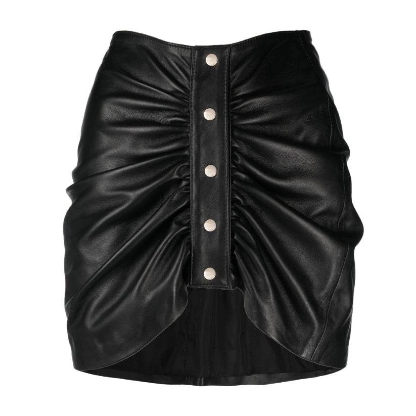 Leather Button-Front Mini Skirt