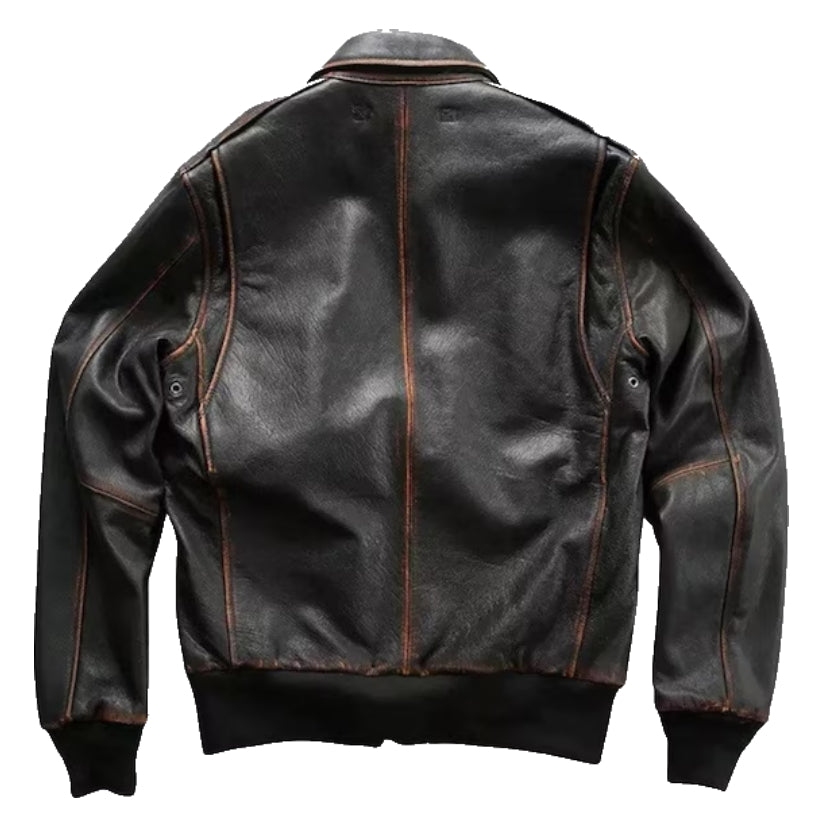 Leather Jacket, Men Brown Bomber Aviator Distressed Military Jacket
