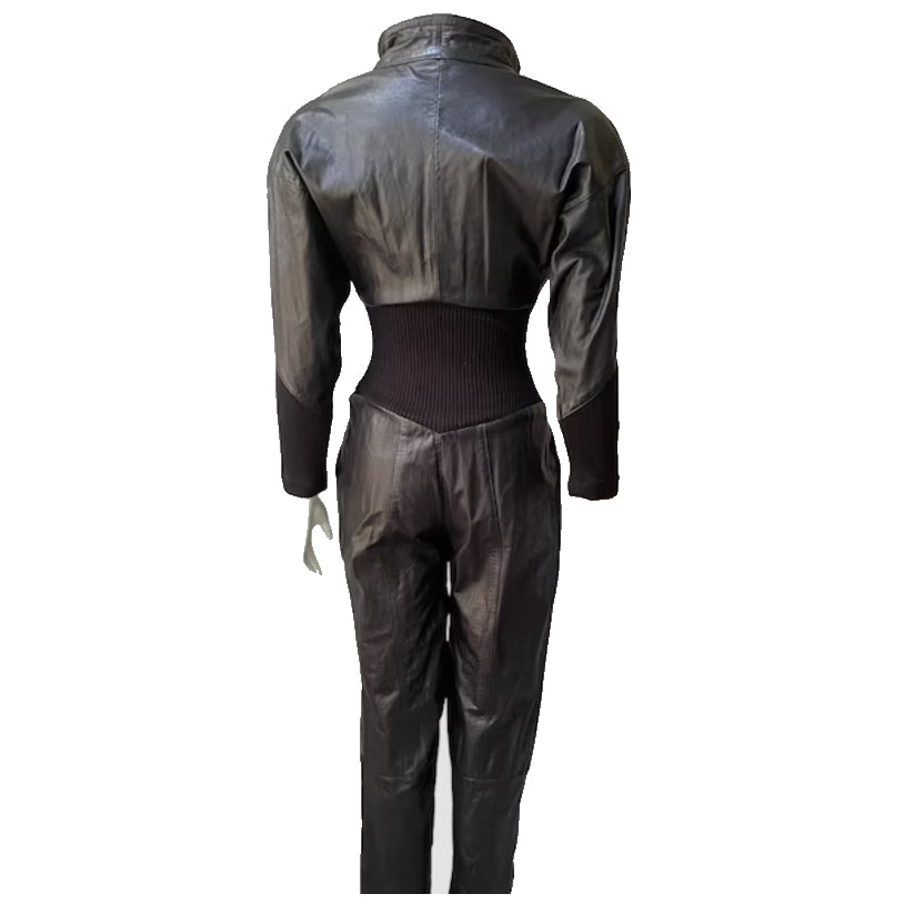 Leather Jumpsuit with Knitted Corset Waist