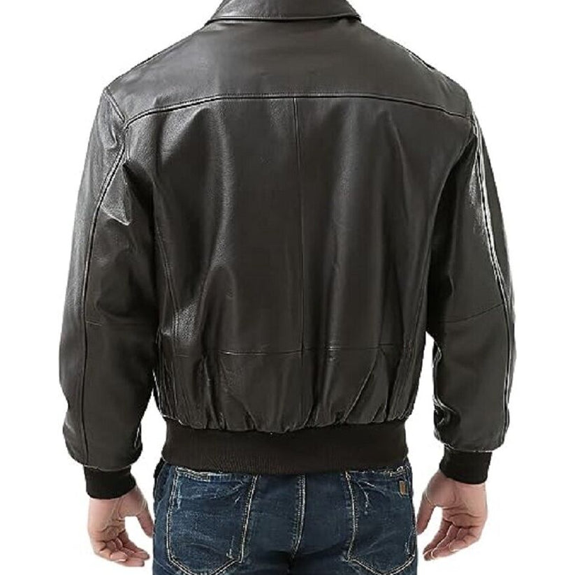 Leather Men Navy G-1 Leather Flight Bomber Jacket